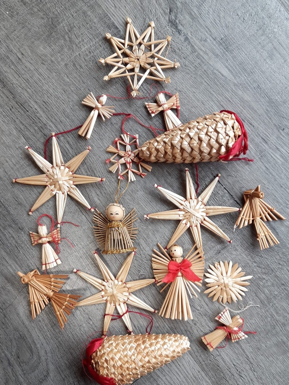 Natural Straw Vintage Holiday Ornament Set